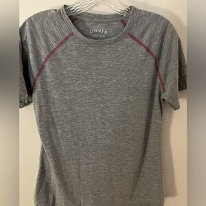 Orvis Women's Top, Gray ‘Trout Bum’ Performance Tee w/Logo on Back; Size S